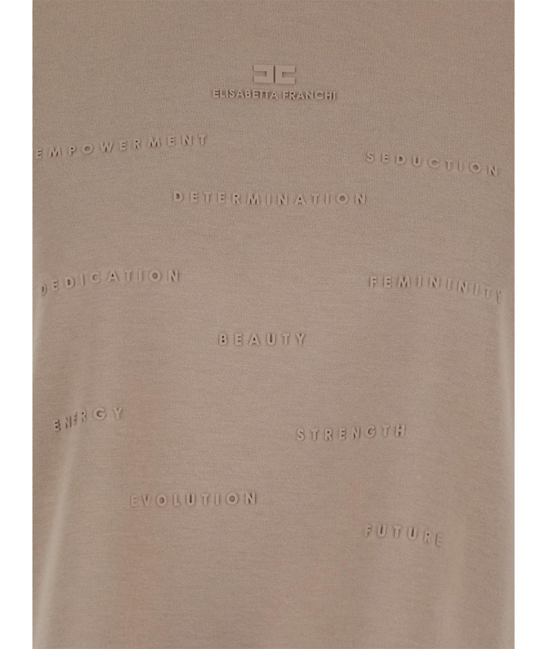 ELISABETTA FRANCHI Бежевая хлопковая футболка, фото 3