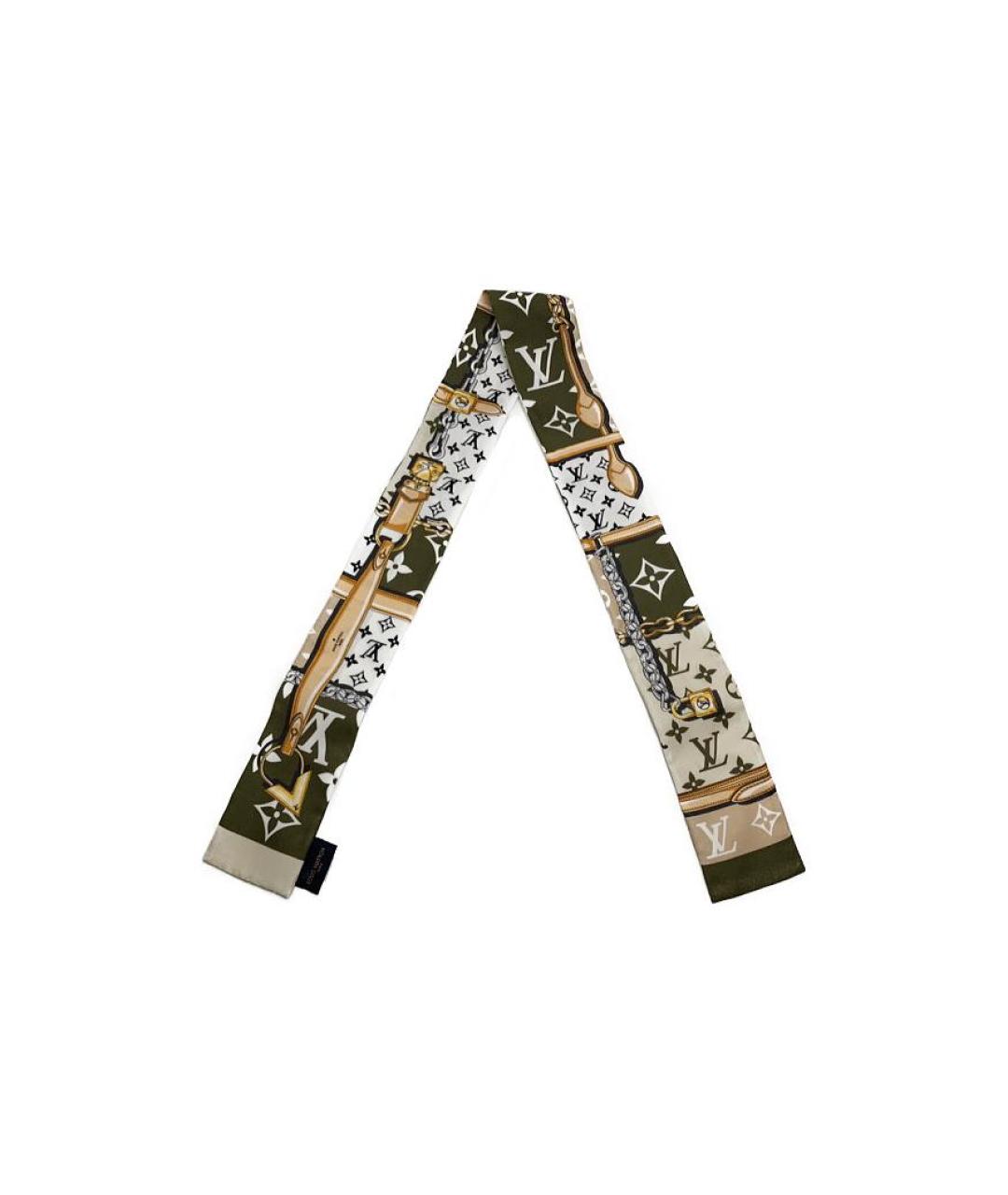 LOUIS VUITTON Зеленый шелковый шарф, фото 2