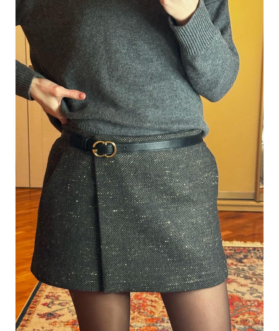 GUCCI Антрацитовая твидовая юбка мини, фото 5