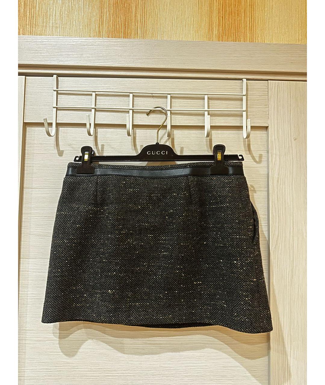 GUCCI Антрацитовая твидовая юбка мини, фото 2