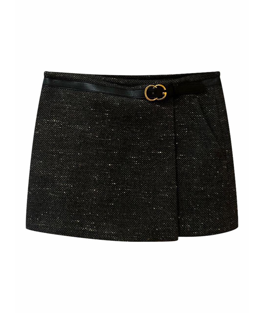 GUCCI Антрацитовая твидовая юбка мини, фото 1