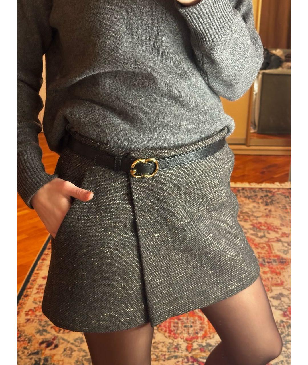GUCCI Антрацитовая твидовая юбка мини, фото 6