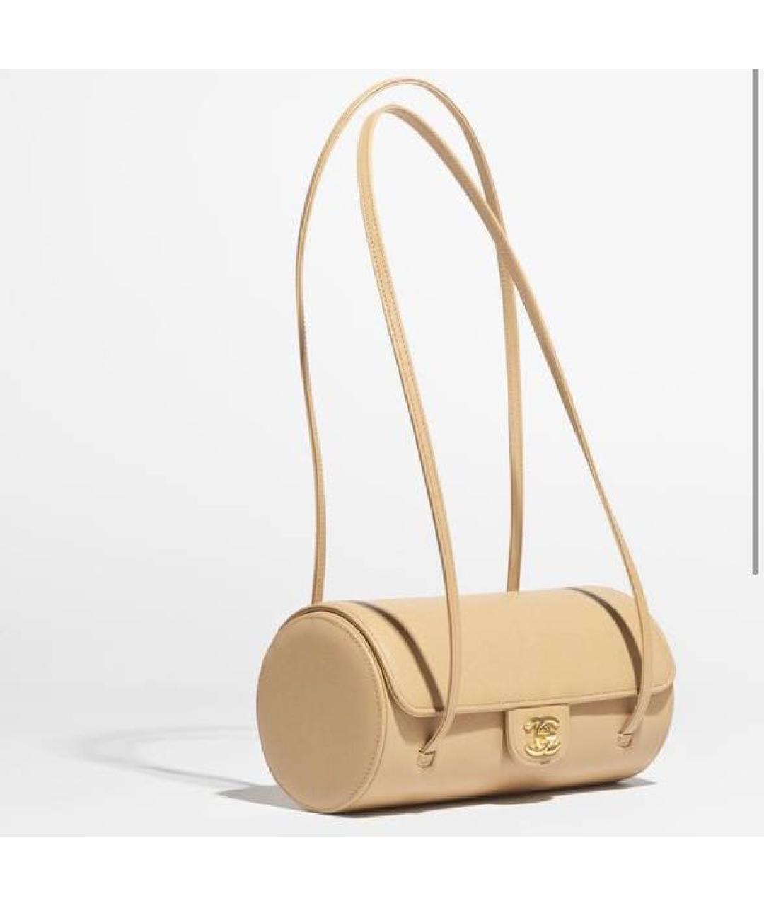 CHANEL Бежевая кожаная сумка с короткими ручками, фото 2