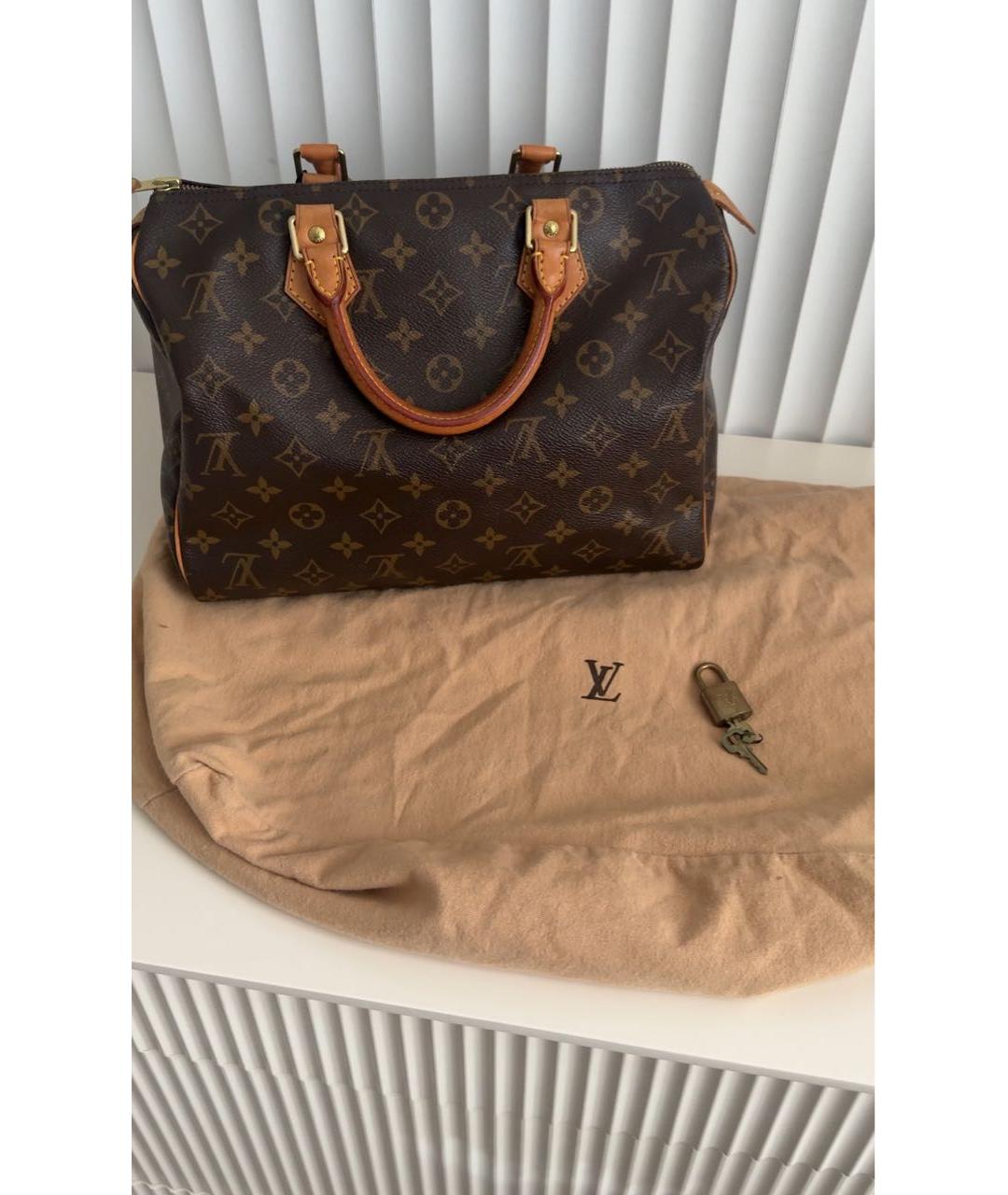 LOUIS VUITTON Коричневая кожаная сумка с короткими ручками, фото 5