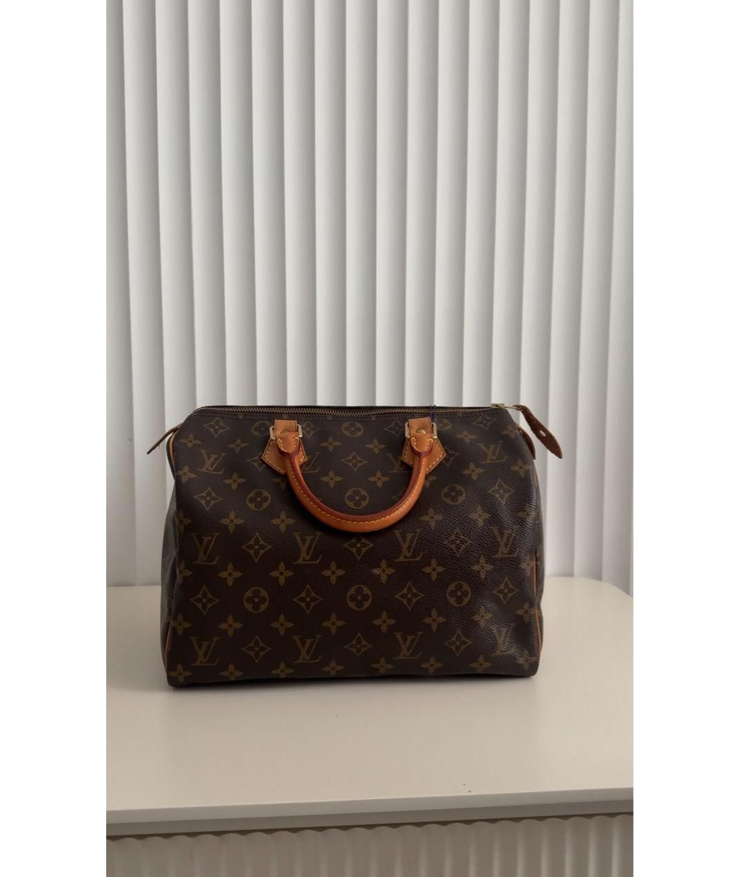 LOUIS VUITTON Коричневая кожаная сумка с короткими ручками, фото 3