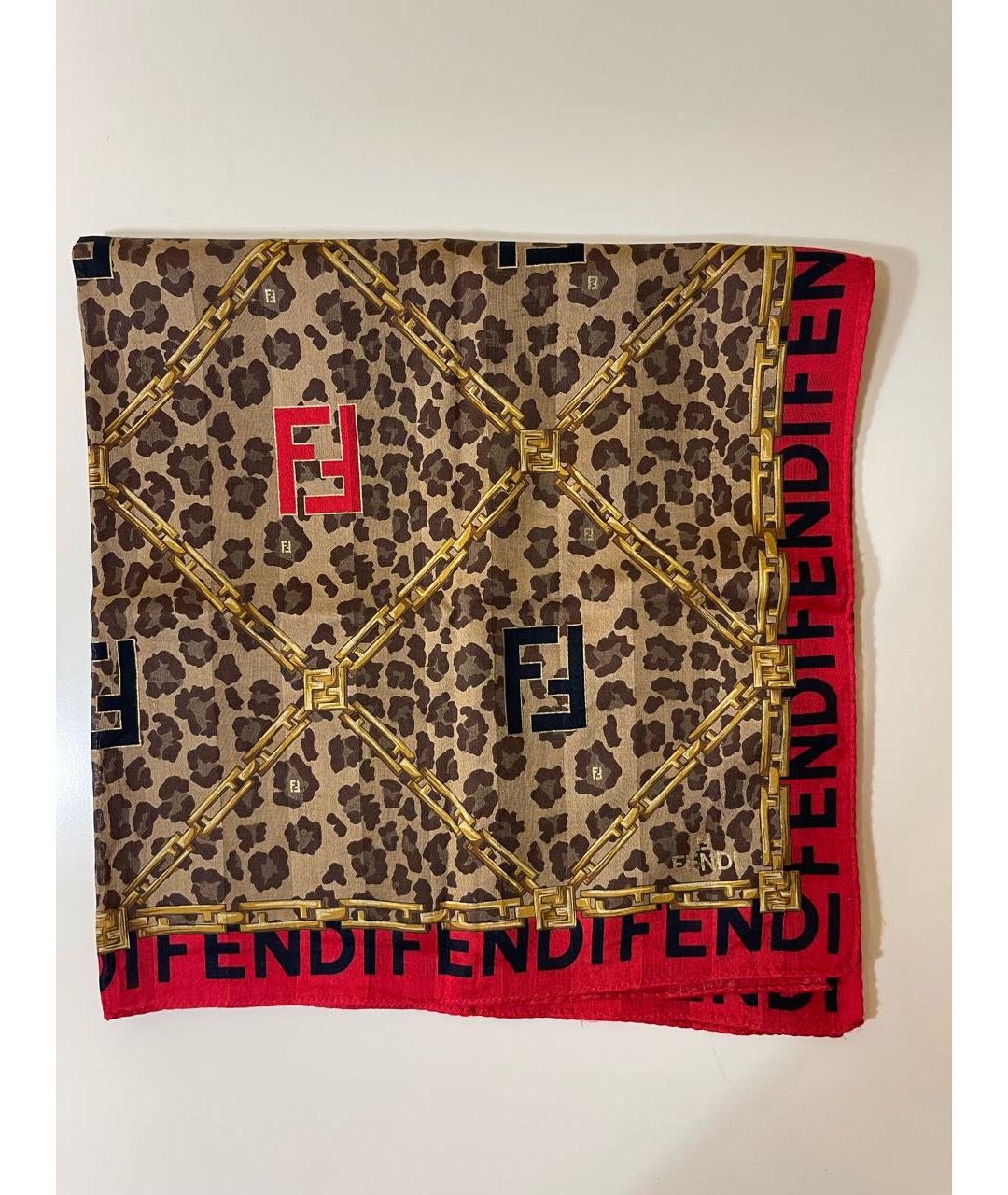 FENDI Коричневый хлопковый платок, фото 3