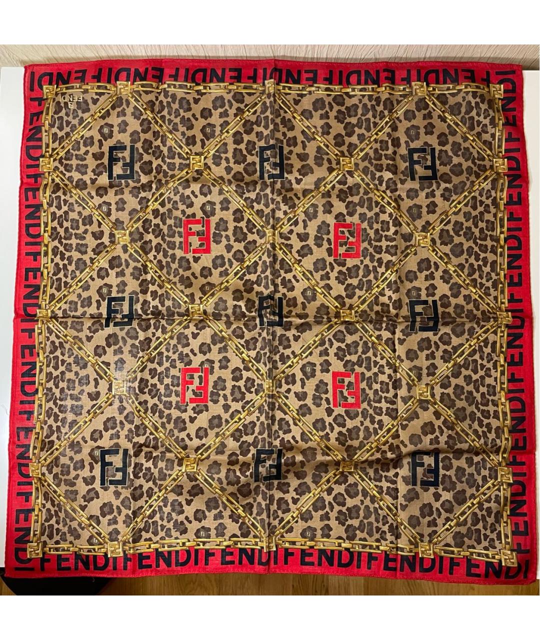 FENDI Коричневый хлопковый платок, фото 4