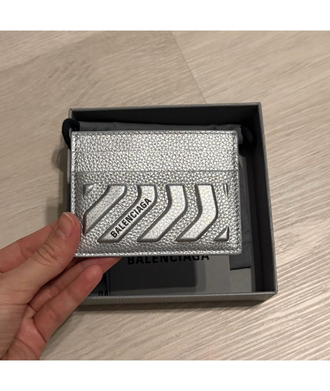 BALENCIAGA Серебрянный кожаный кардхолдер, фото 4