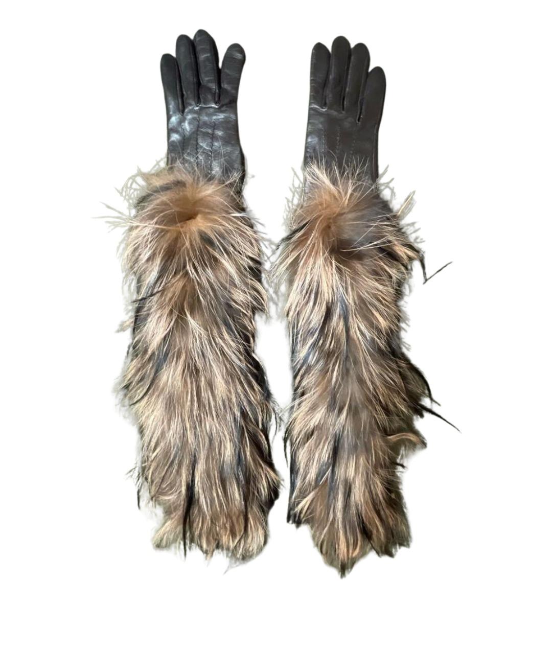 FENDI Коричневые кожаные перчатки, фото 1