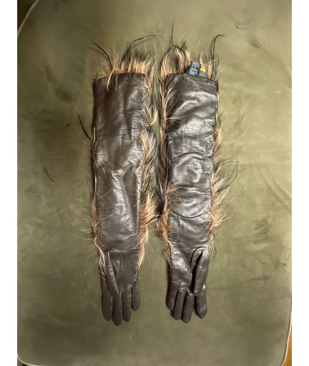 FENDI Коричневые кожаные перчатки, фото 2