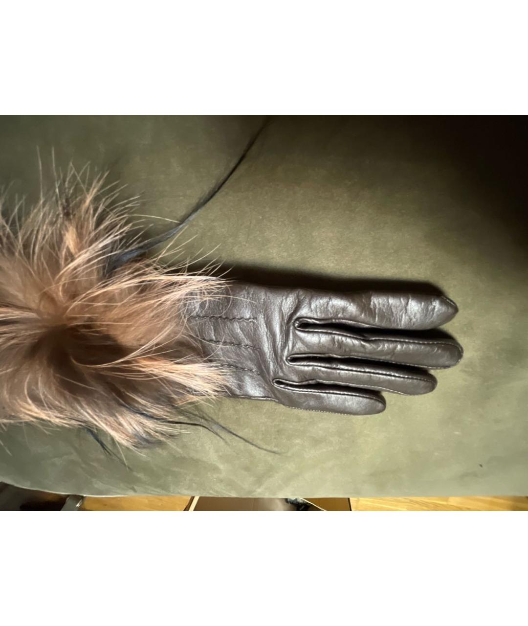 FENDI Коричневые кожаные перчатки, фото 4