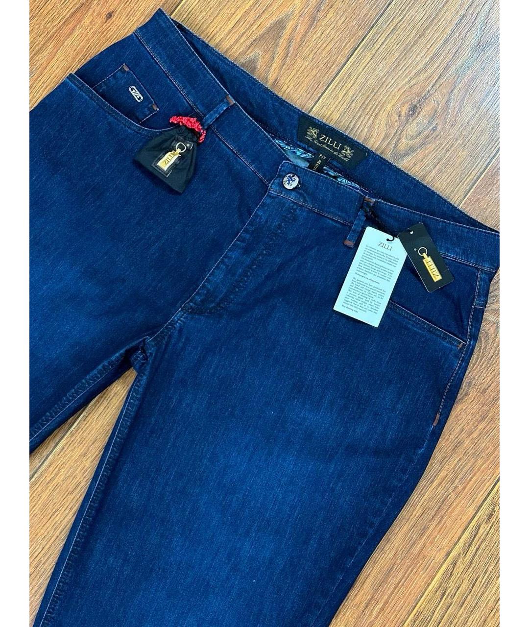 ZILLI Темно-синие хлопковые прямые джинсы, фото 6