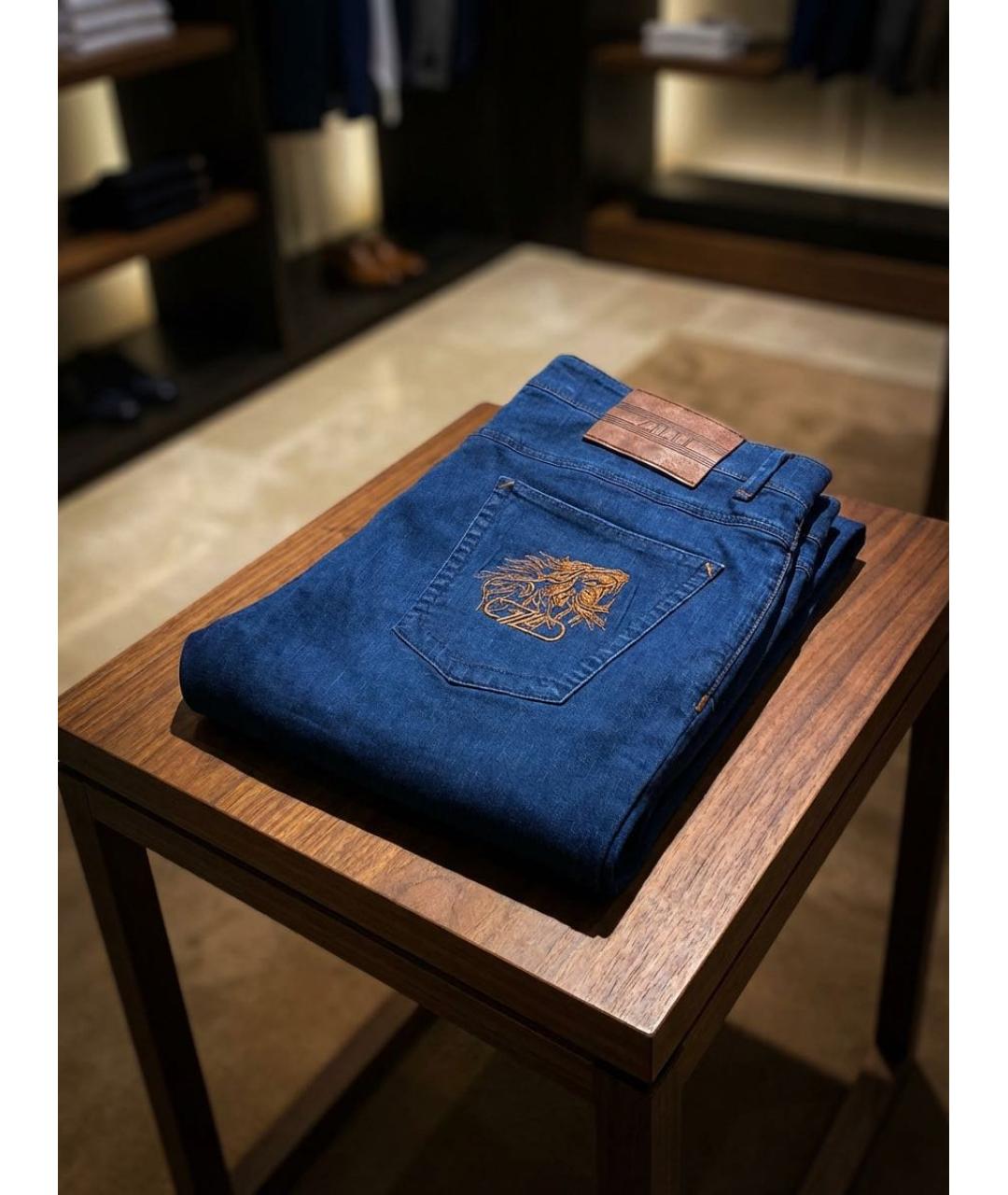 ZILLI Темно-синие хлопковые прямые джинсы, фото 4