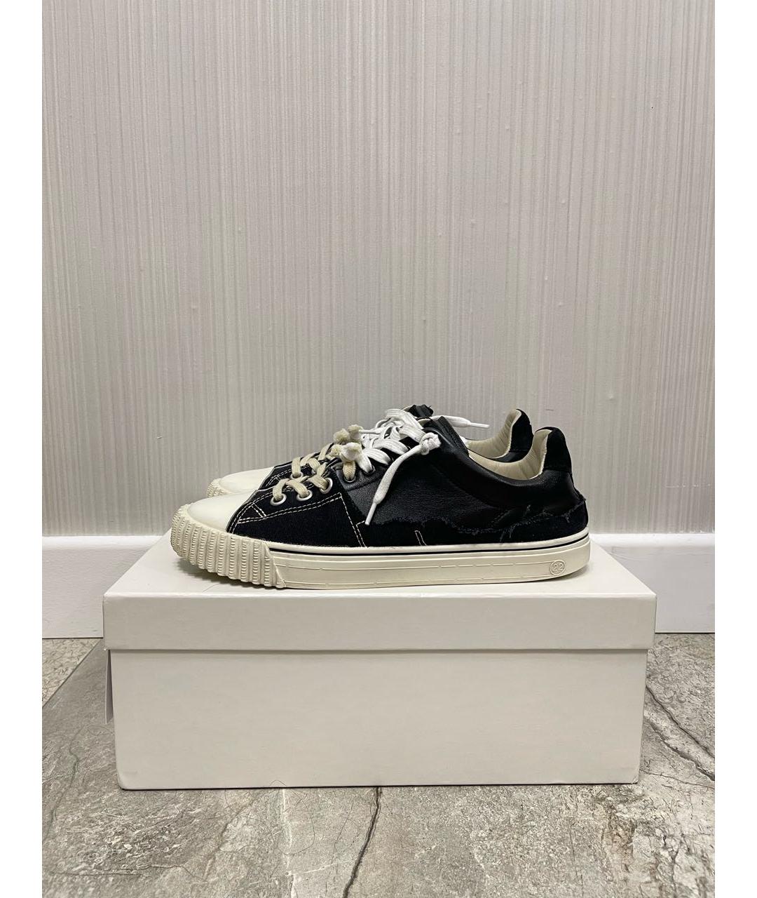 MAISON MARGIELA Черные кожаные низкие кроссовки / кеды, фото 3