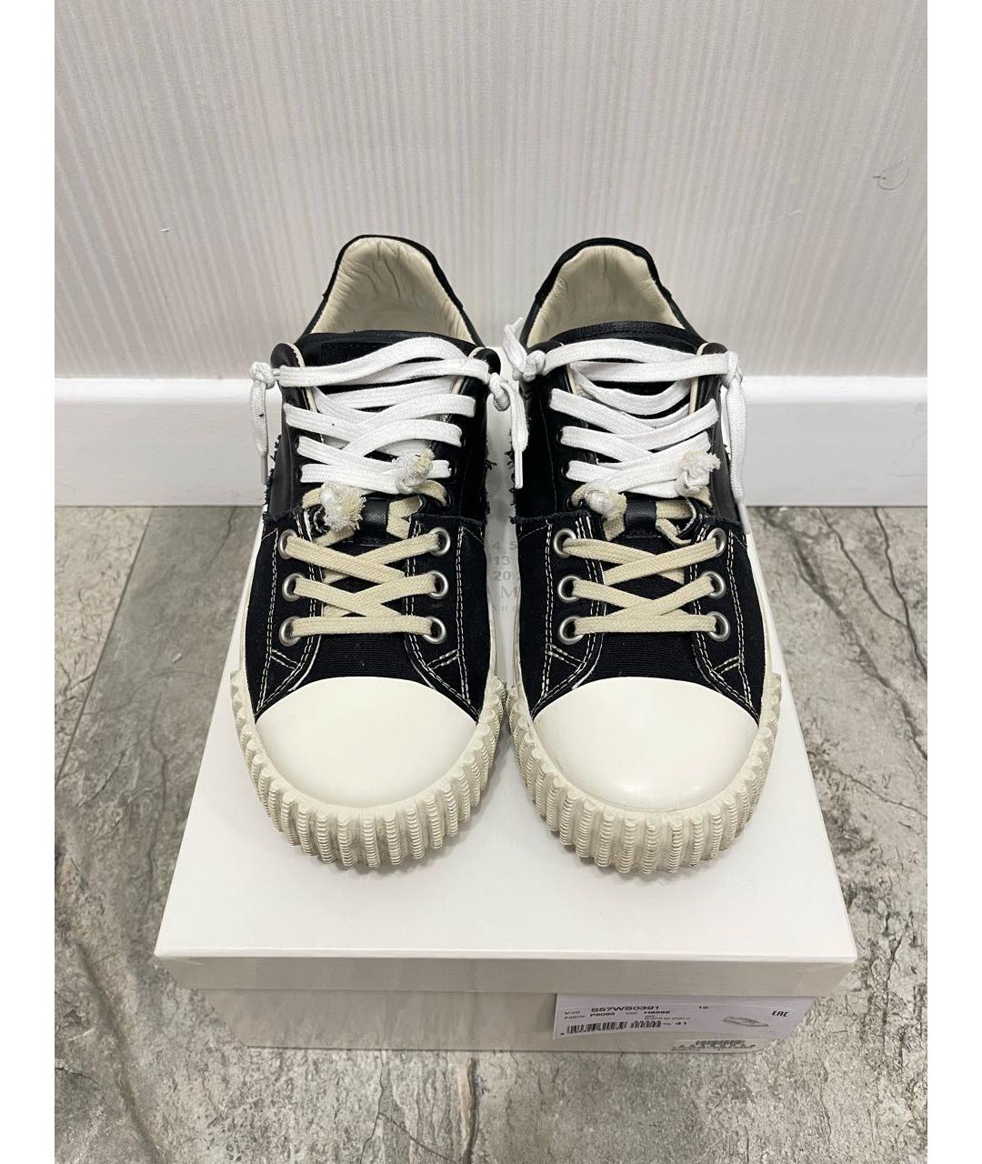 MAISON MARGIELA Черные кожаные низкие кроссовки / кеды, фото 2