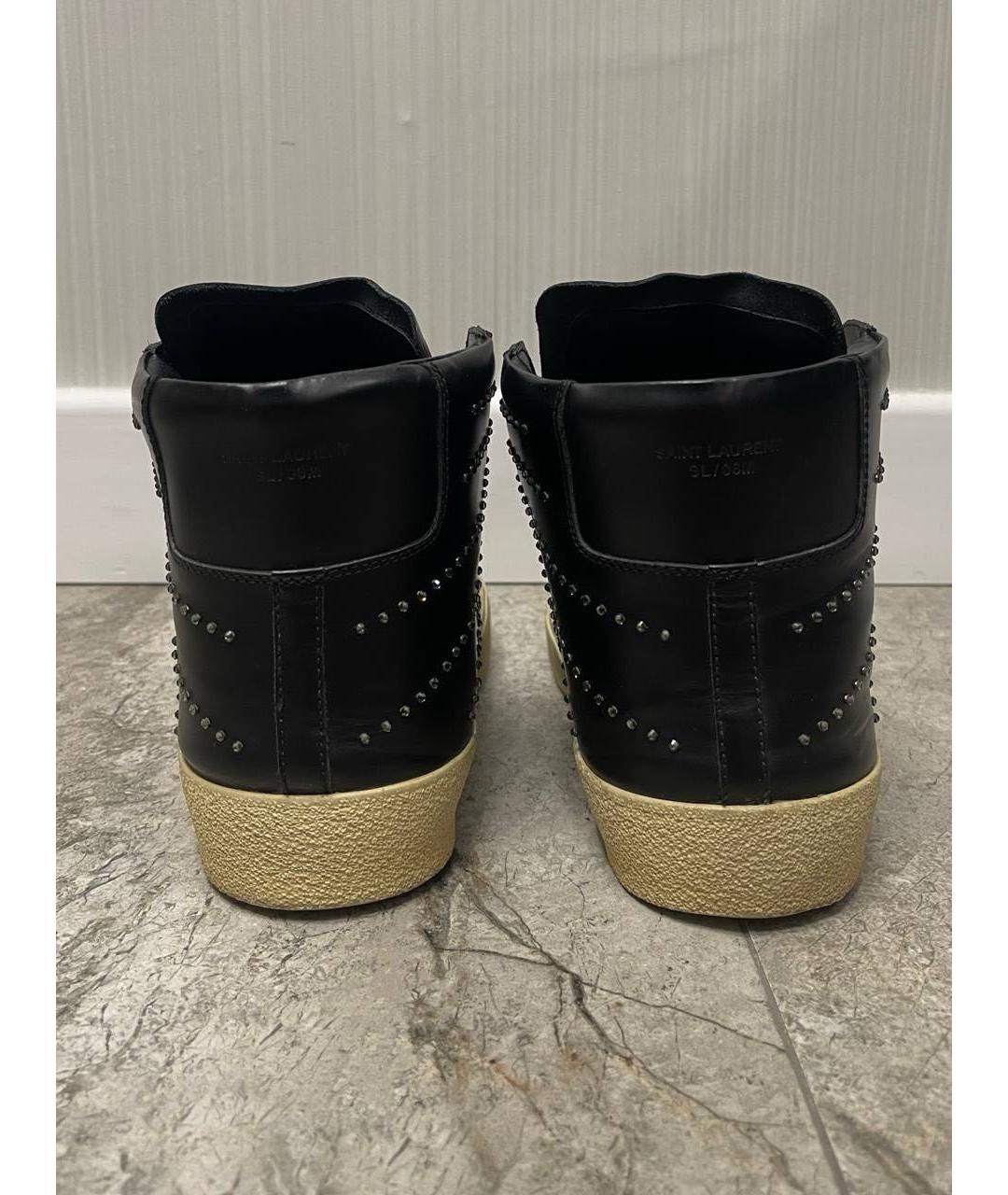 SAINT LAURENT Черные кожаные высокие кроссовки / кеды, фото 4