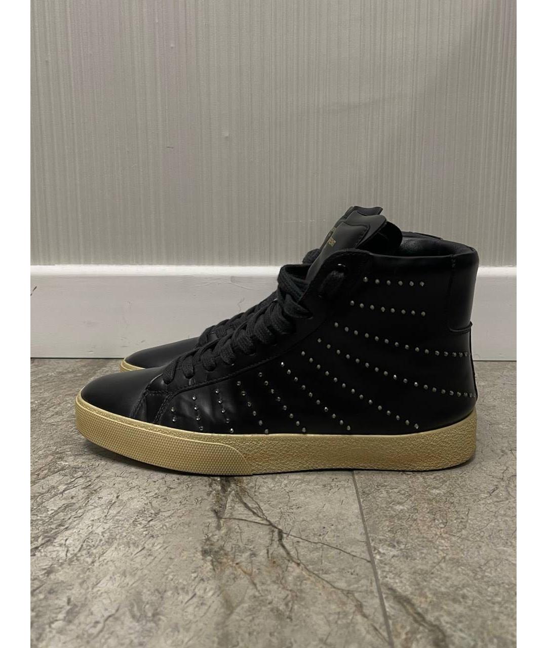SAINT LAURENT Черные кожаные высокие кроссовки / кеды, фото 5