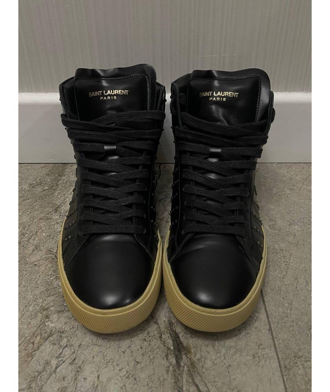 SAINT LAURENT Черные кожаные высокие кроссовки / кеды, фото 2