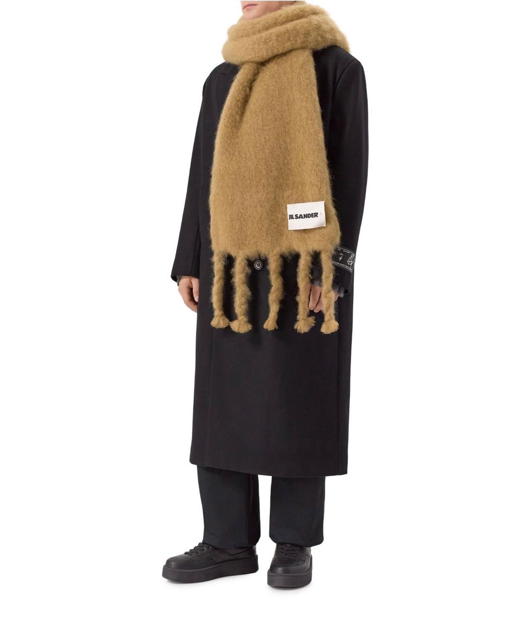 JIL SANDER Бежевый шерстяной шарф, фото 2