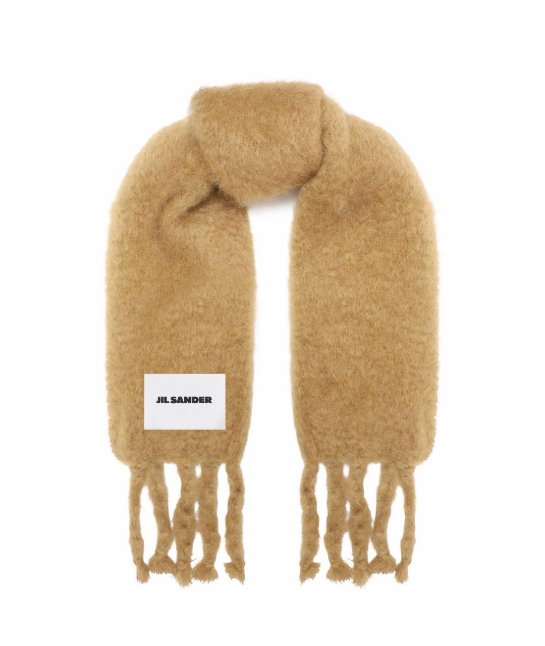 JIL SANDER Бежевый шерстяной шарф, фото 1