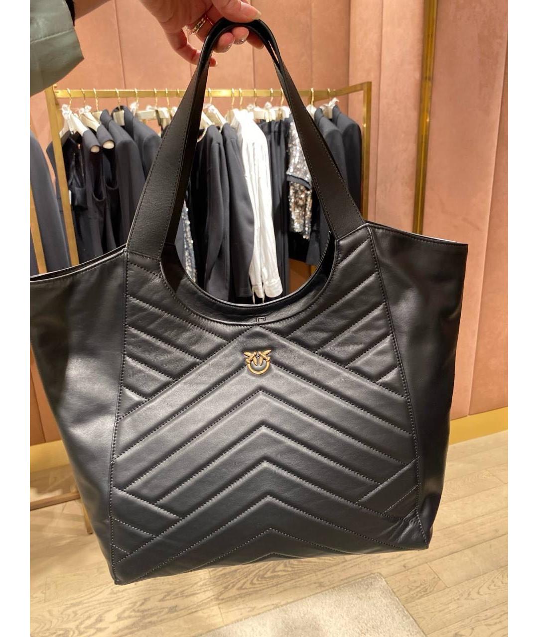 PINKO Черная кожаная сумка тоут, фото 7