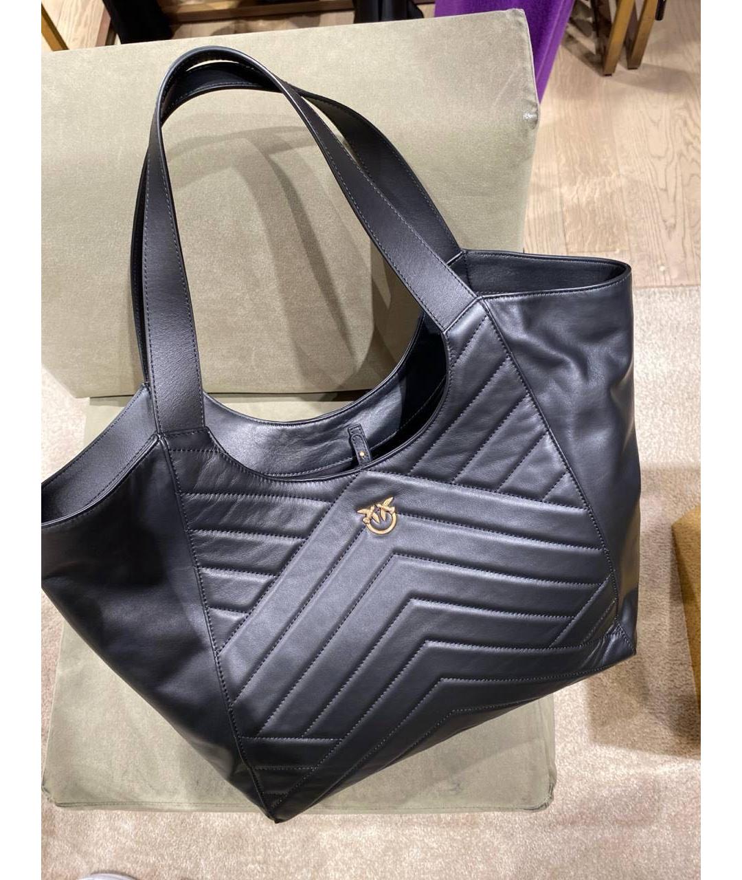 PINKO Черная кожаная сумка тоут, фото 6