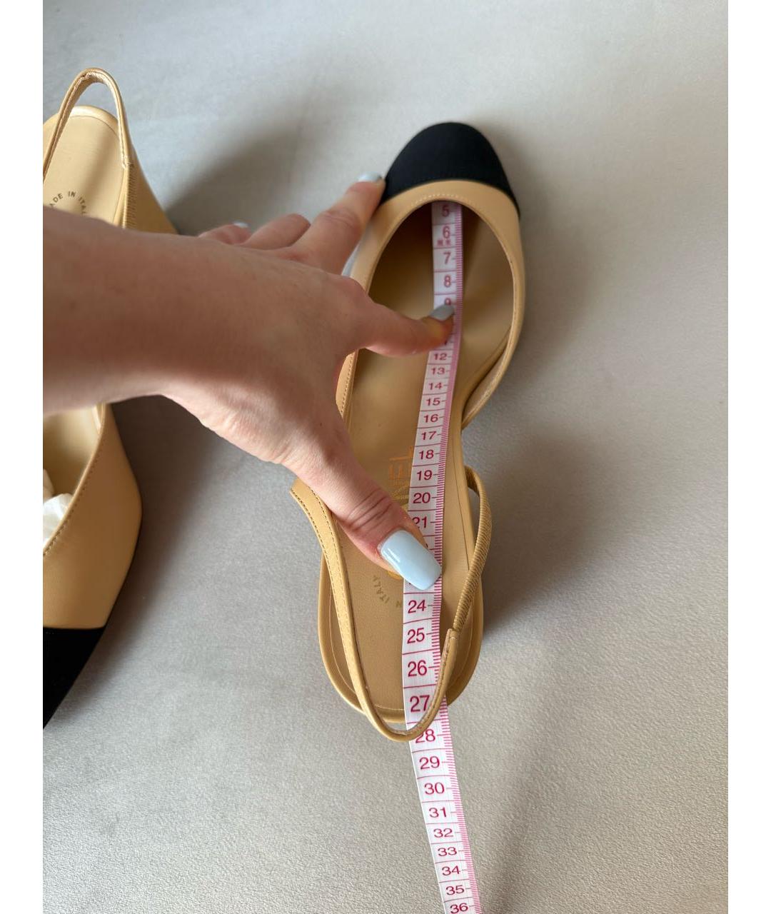 CHANEL Бежевые кожаные лодочки на низком каблуке, фото 5