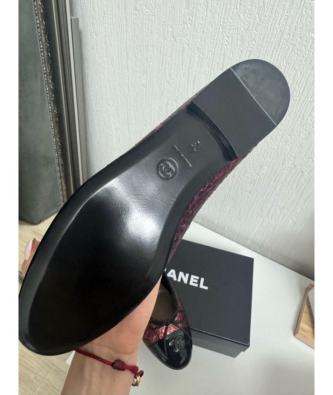 CHANEL Бордовые кожаные балетки, фото 4
