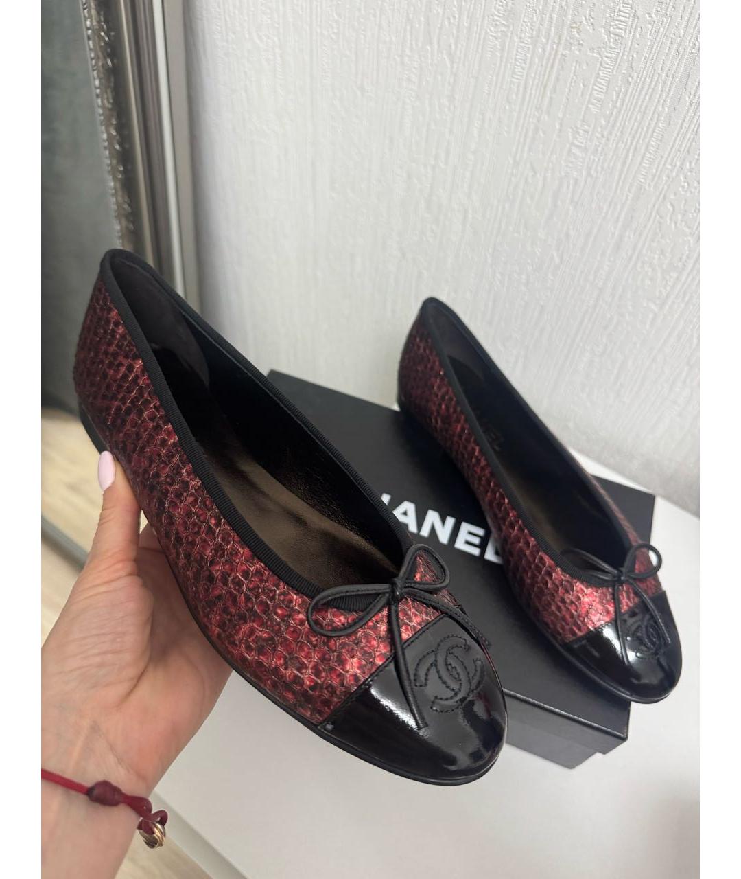 CHANEL Бордовые кожаные балетки, фото 6