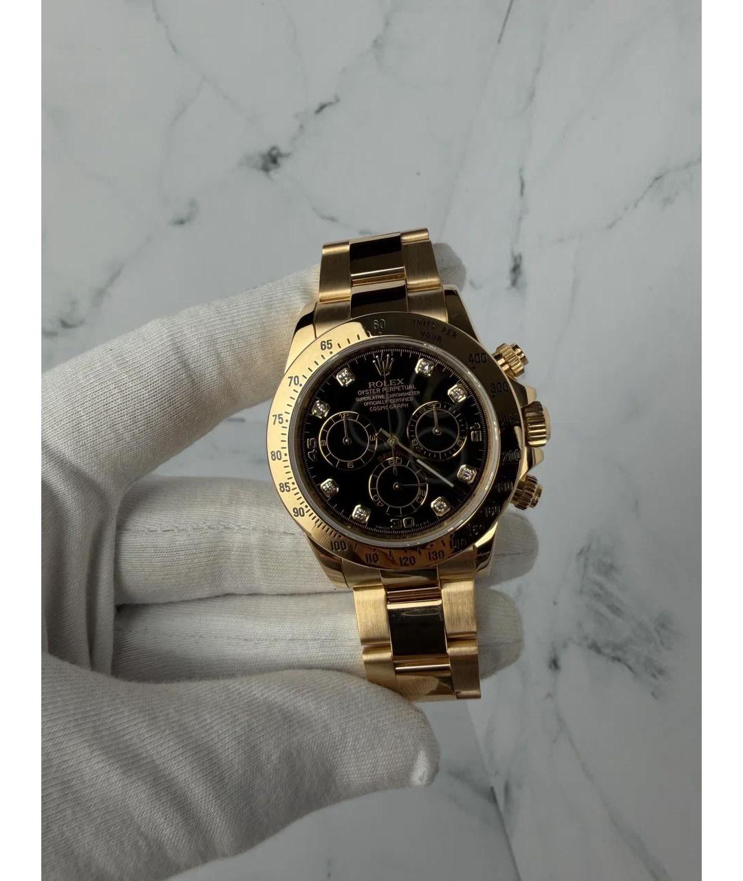 ROLEX Черные часы из желтого золота, фото 2