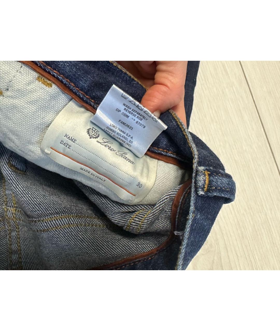 LORO PIANA Темно-синие хлопковые прямые джинсы, фото 3