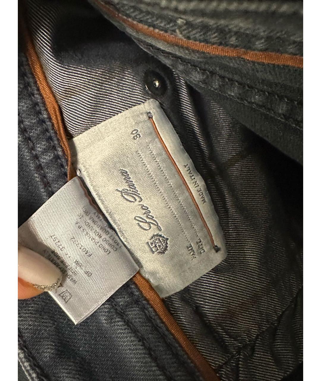 LORO PIANA Антрацитовые хлопковые прямые джинсы, фото 4