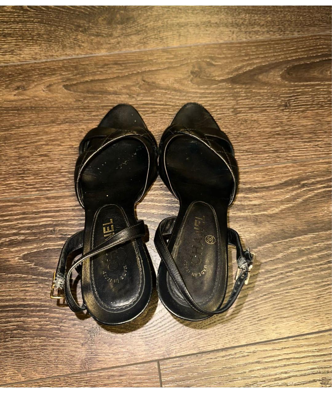 CHANEL Черные кожаные босоножки, фото 3