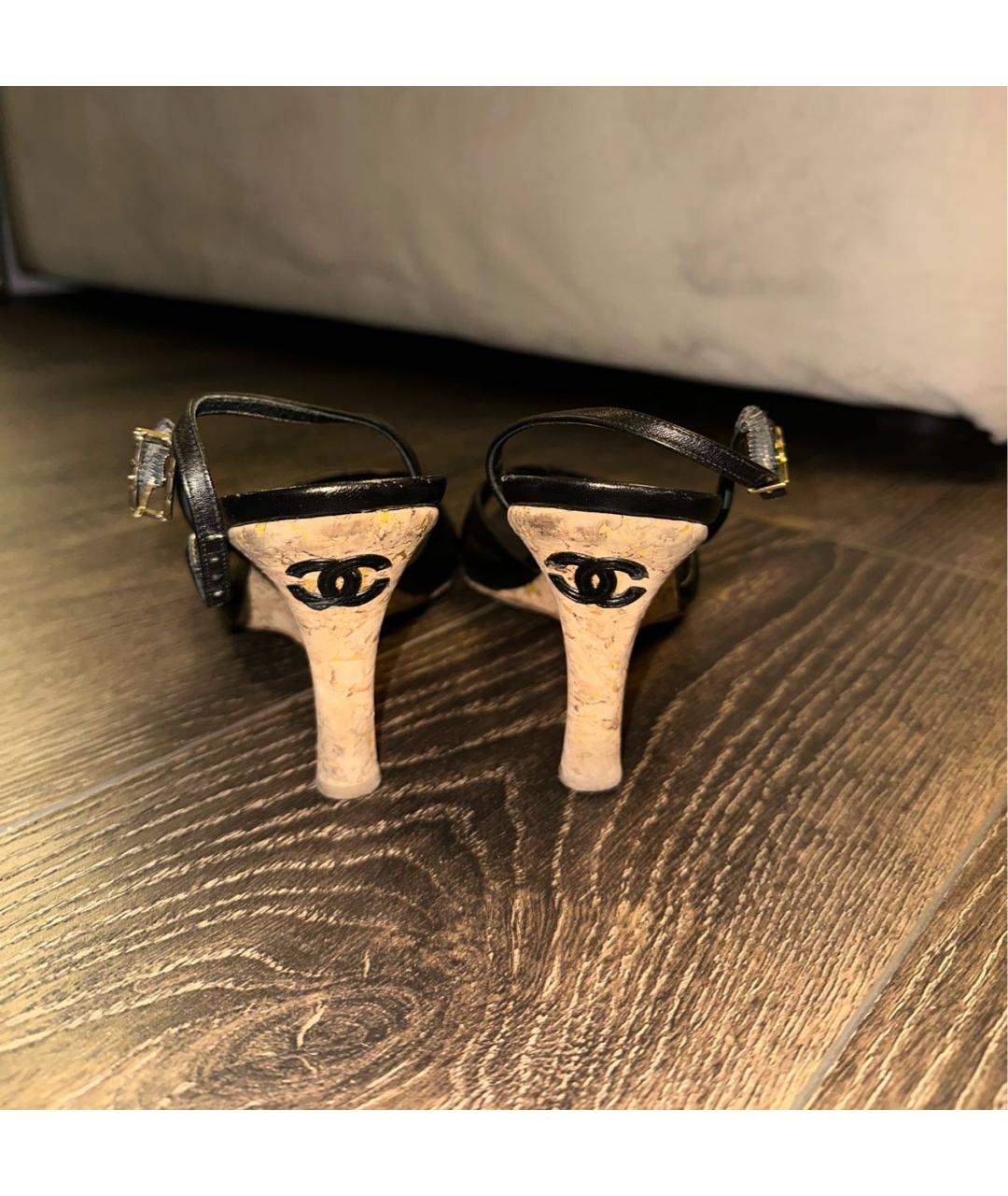 CHANEL Черные кожаные босоножки, фото 4