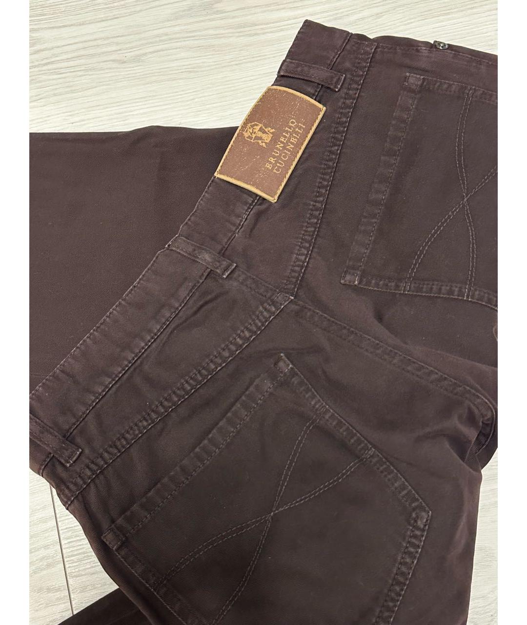 BRUNELLO CUCINELLI Коричневые хлопковые повседневные брюки, фото 3