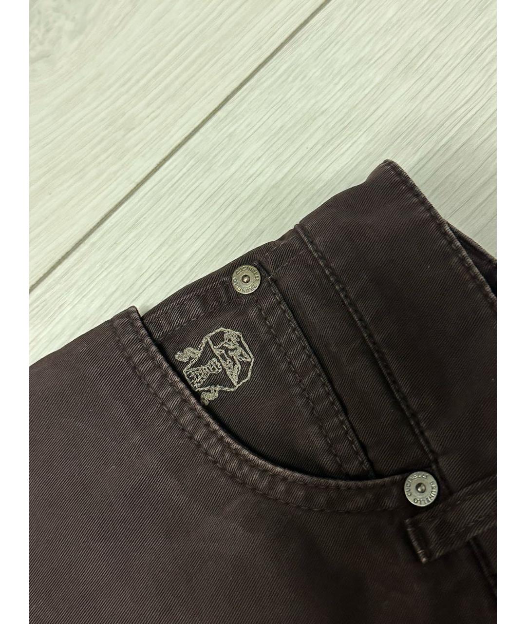 BRUNELLO CUCINELLI Коричневые хлопковые повседневные брюки, фото 5