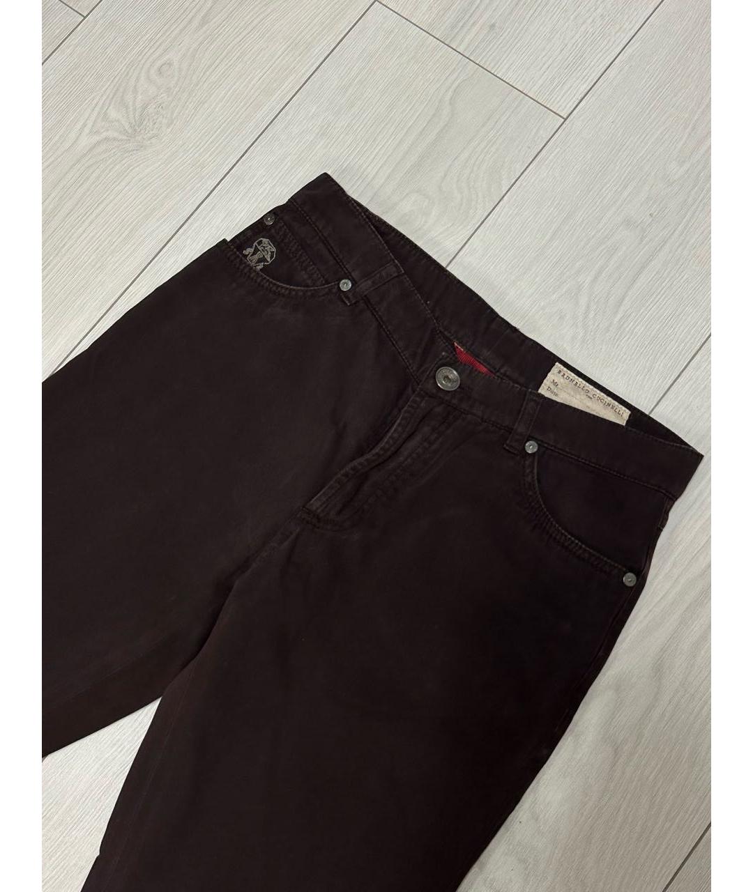 BRUNELLO CUCINELLI Коричневые хлопковые повседневные брюки, фото 2