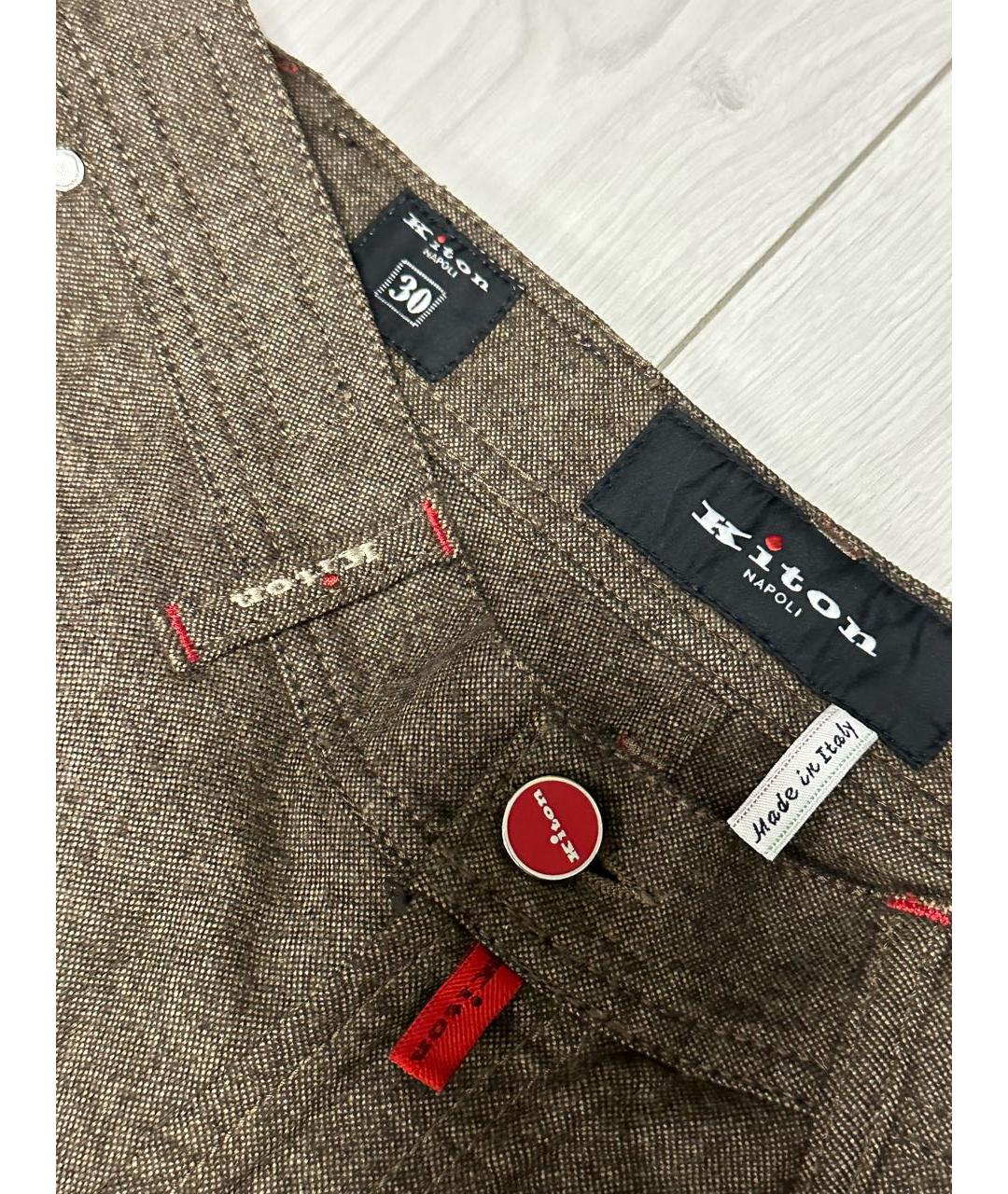 KITON Коричневые хлопковые повседневные брюки, фото 3