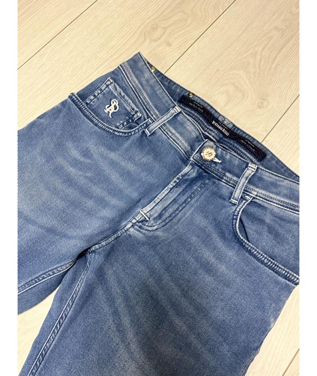 STEFANO RICCI Голубые хлопковые прямые джинсы, фото 2