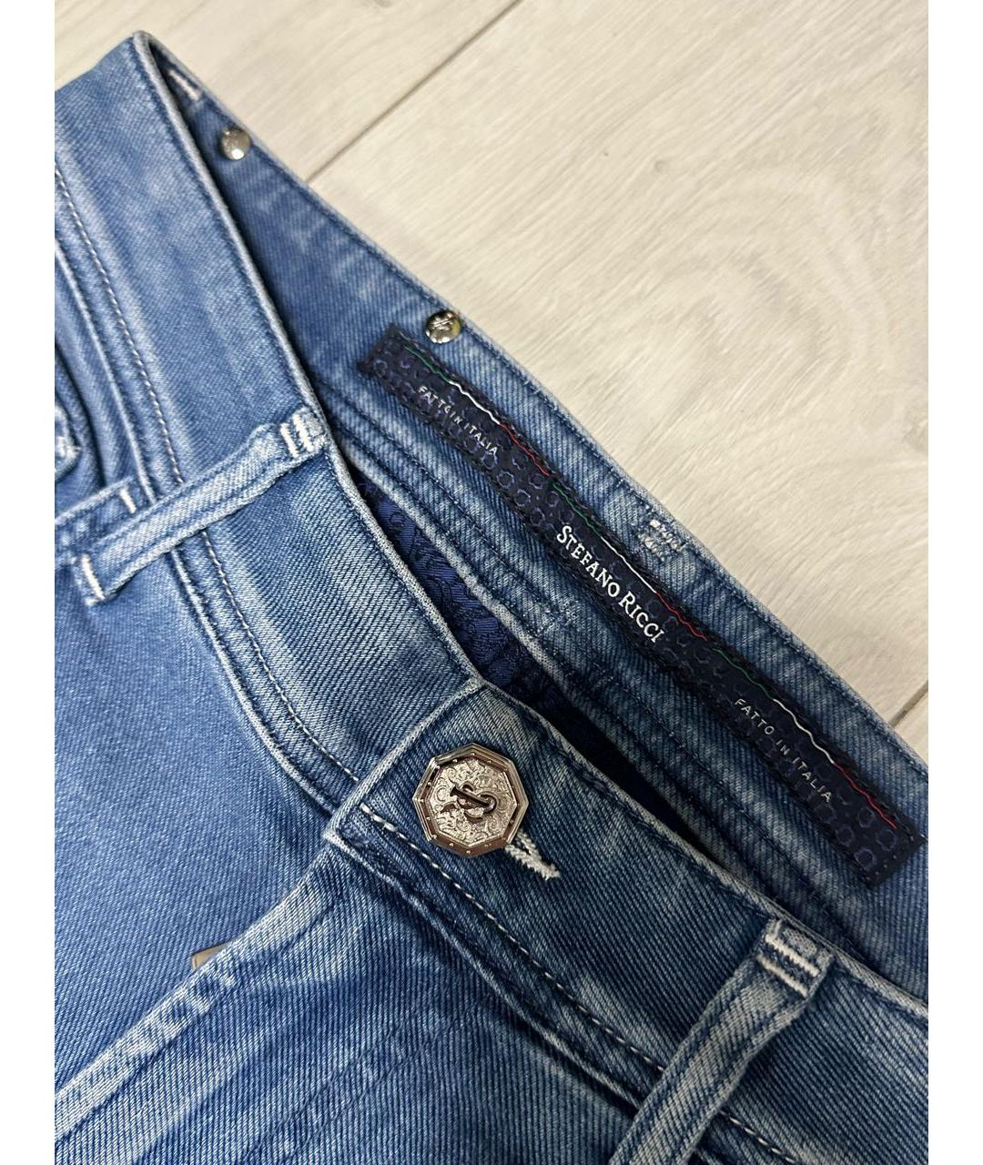 STEFANO RICCI Голубые хлопковые прямые джинсы, фото 3