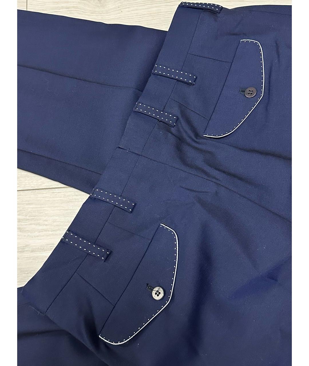 STEFANO RICCI Темно-синие шерстяные классические брюки, фото 4