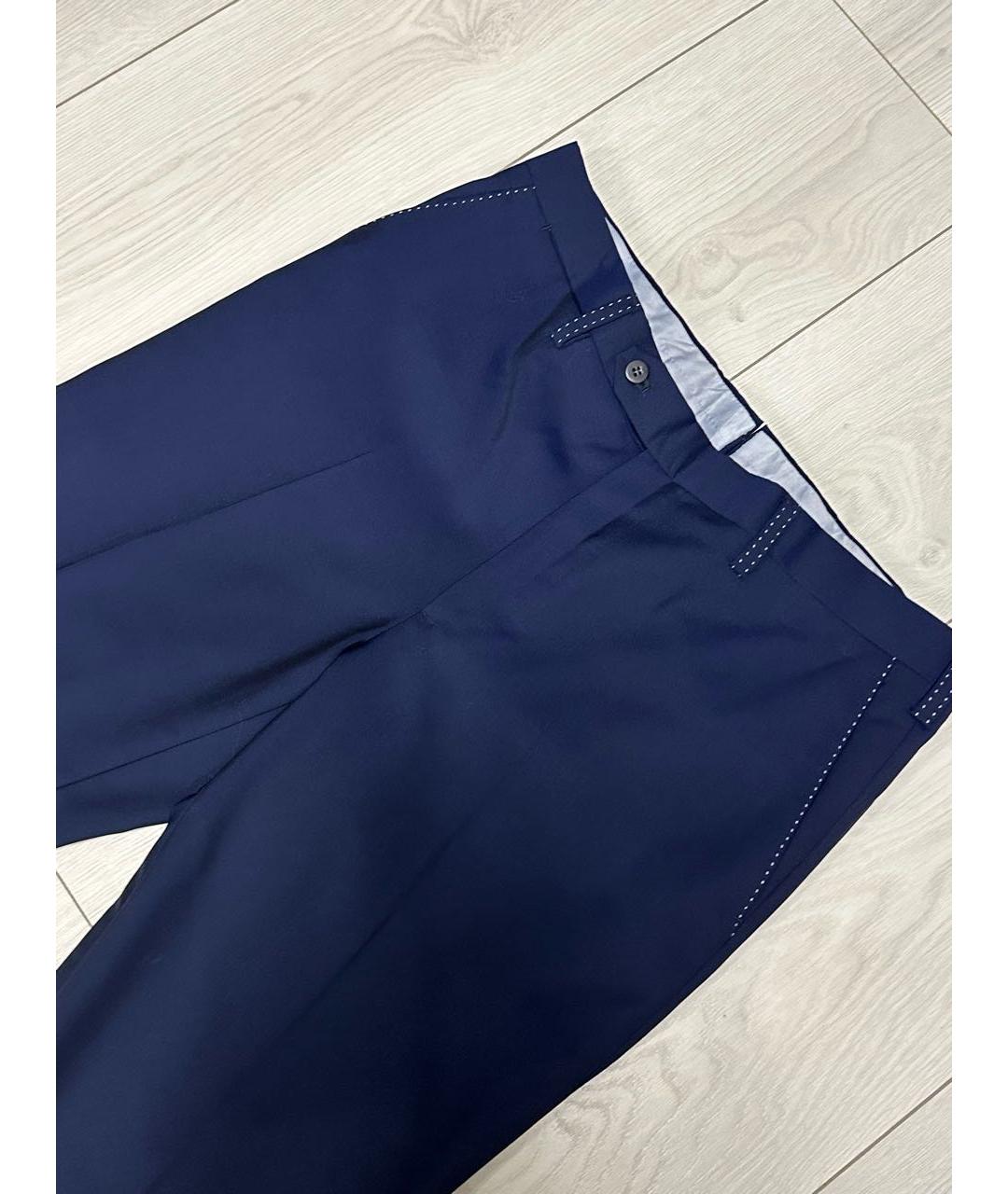 STEFANO RICCI Темно-синие шерстяные классические брюки, фото 2