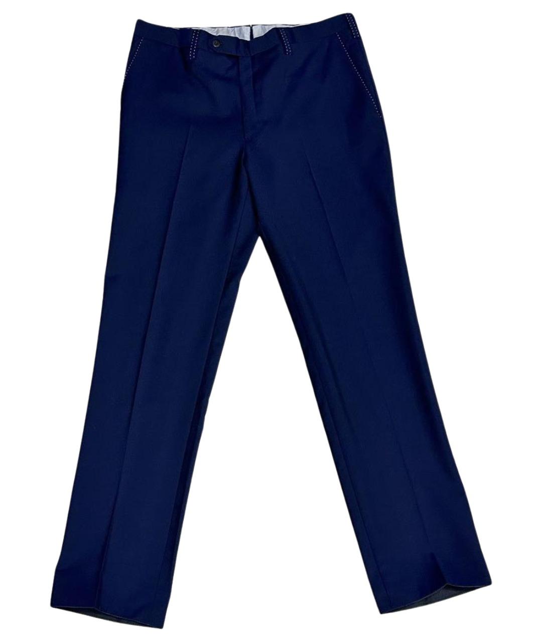 STEFANO RICCI Темно-синие шерстяные классические брюки, фото 1