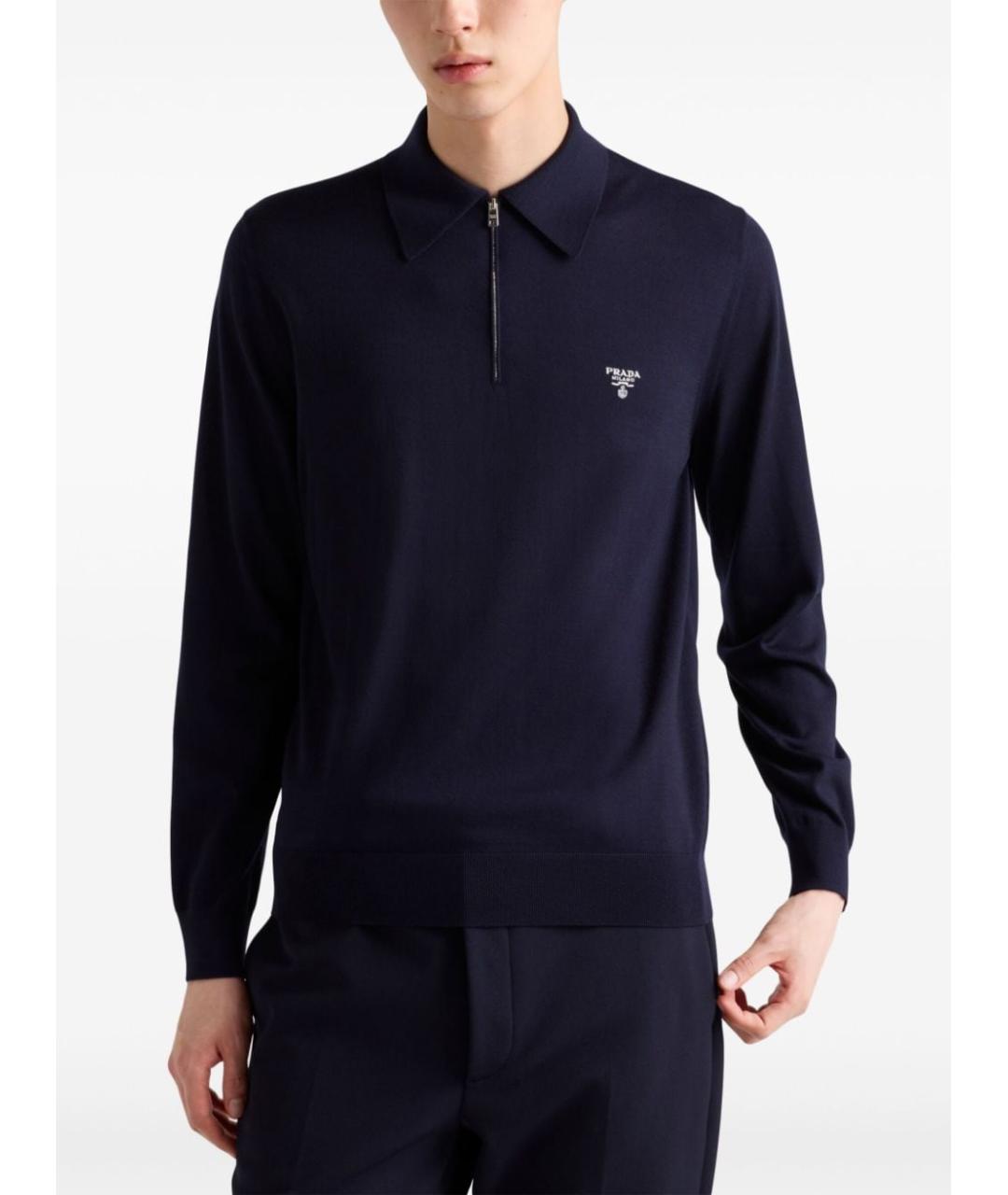 PRADA Темно-синее поло с длинным рукавом, фото 4