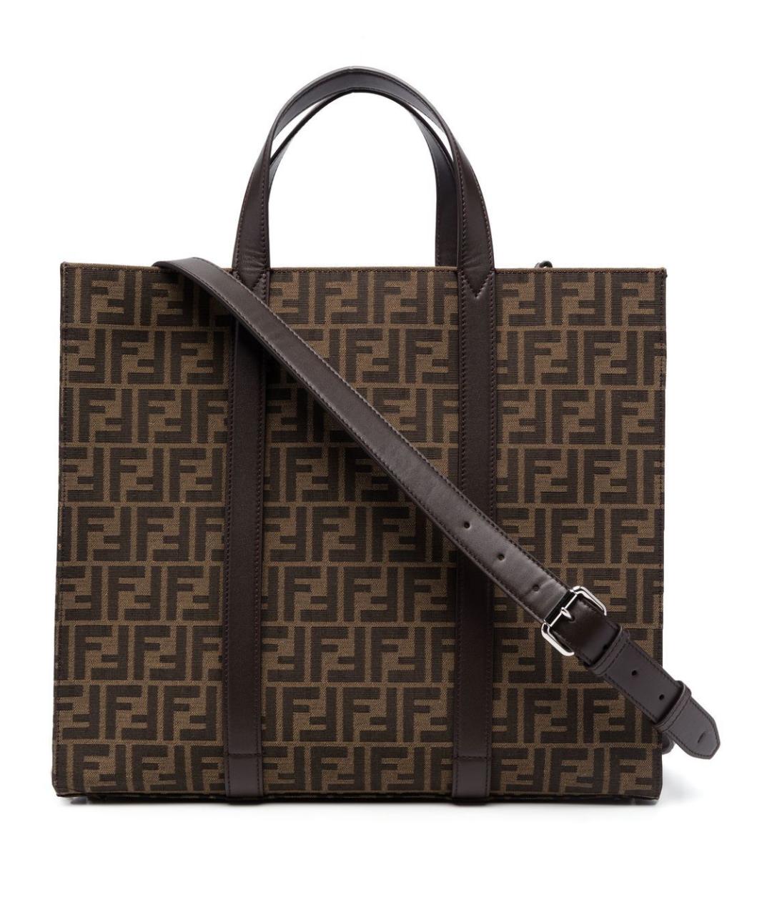FENDI Коричневая тканевая сумка тоут, фото 1
