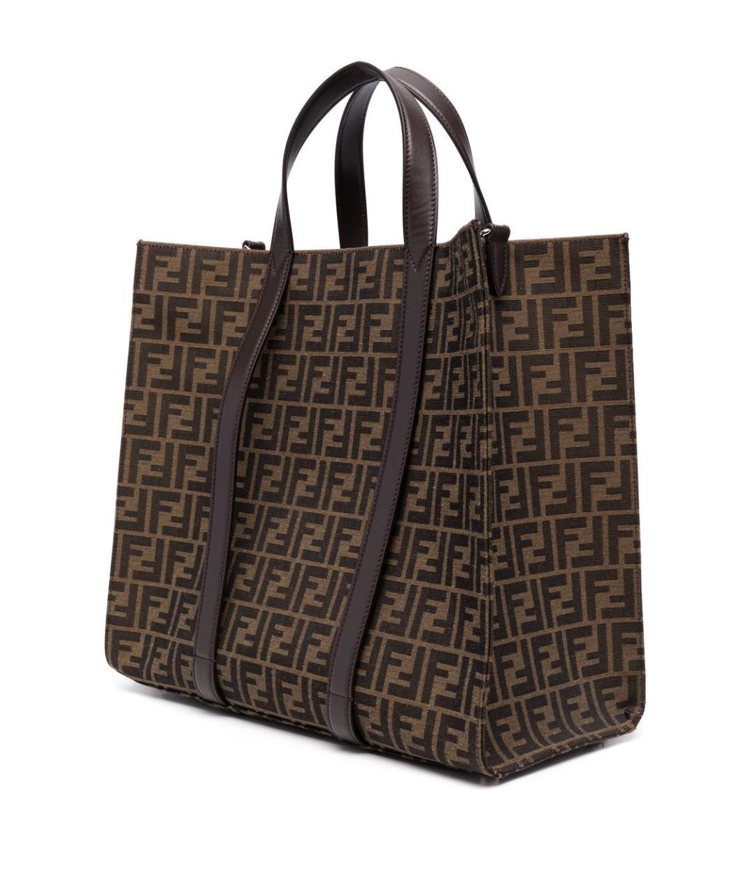 FENDI Коричневая тканевая сумка тоут, фото 2