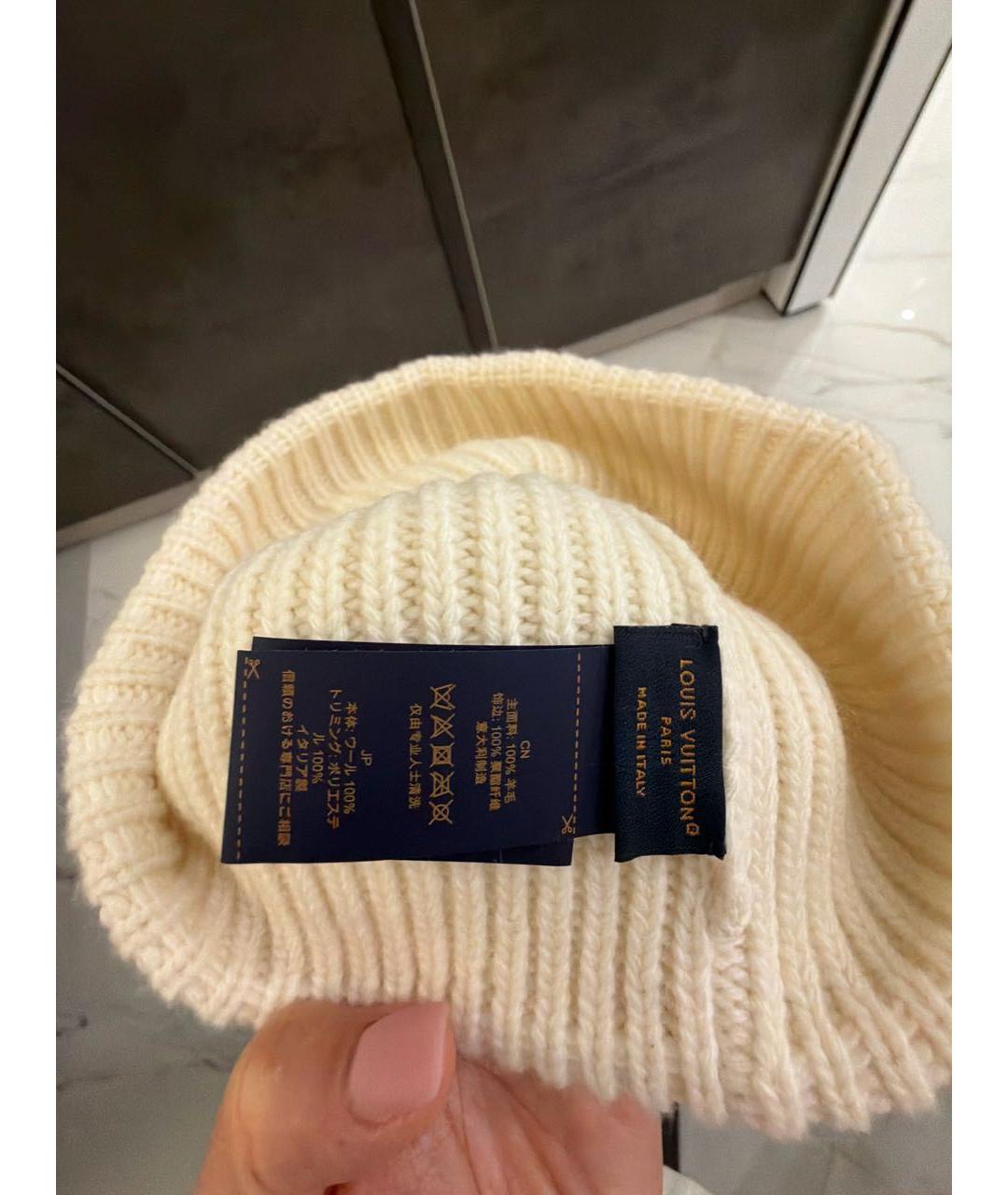 LOUIS VUITTON Бежевая шерстяная шапка, фото 3