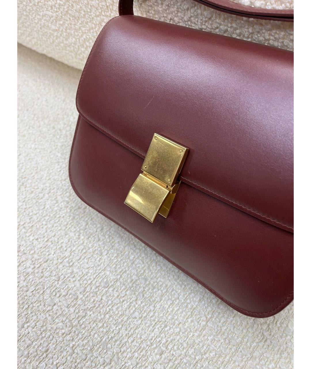 CELINE Бордовая кожаная сумка с короткими ручками, фото 7