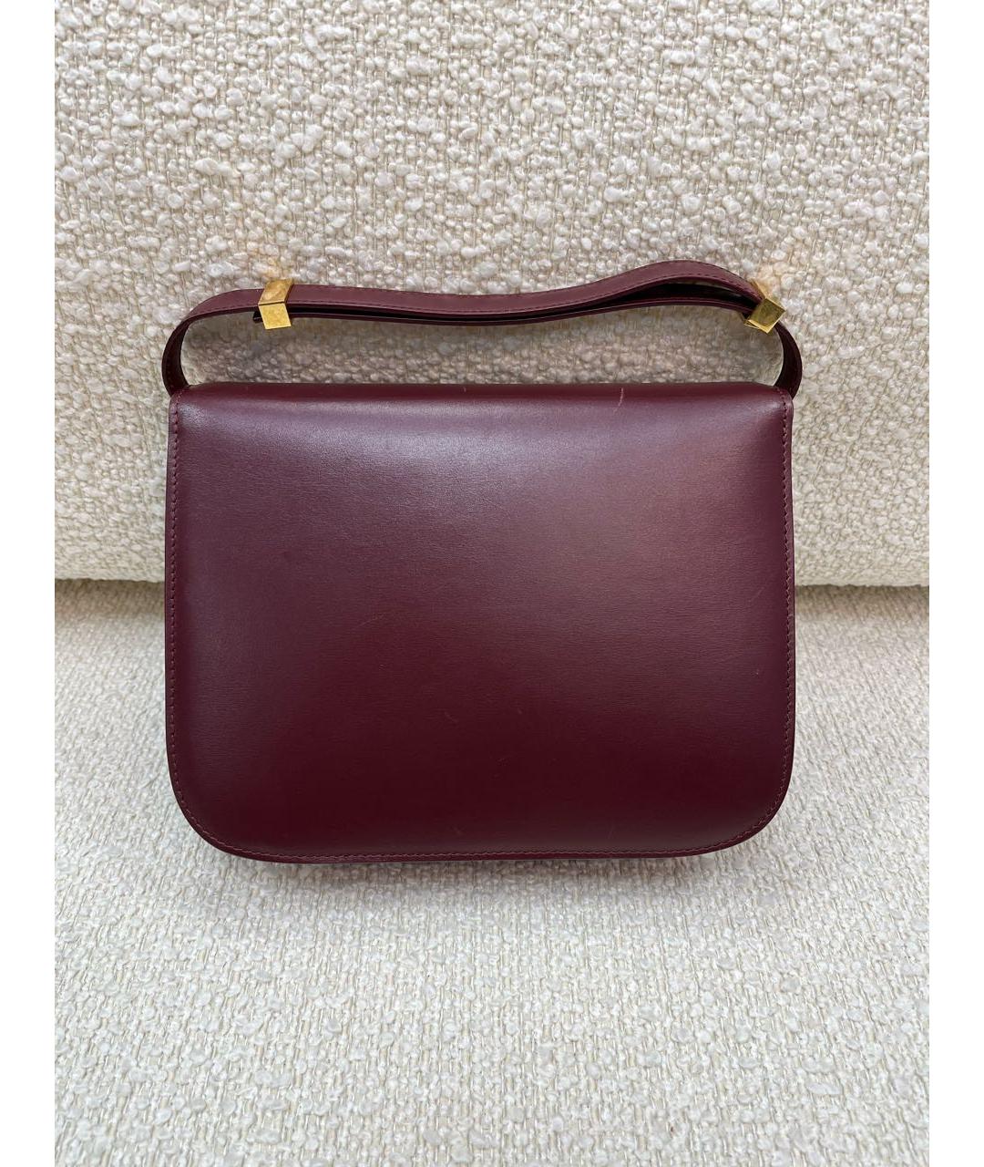CELINE Бордовая кожаная сумка с короткими ручками, фото 3