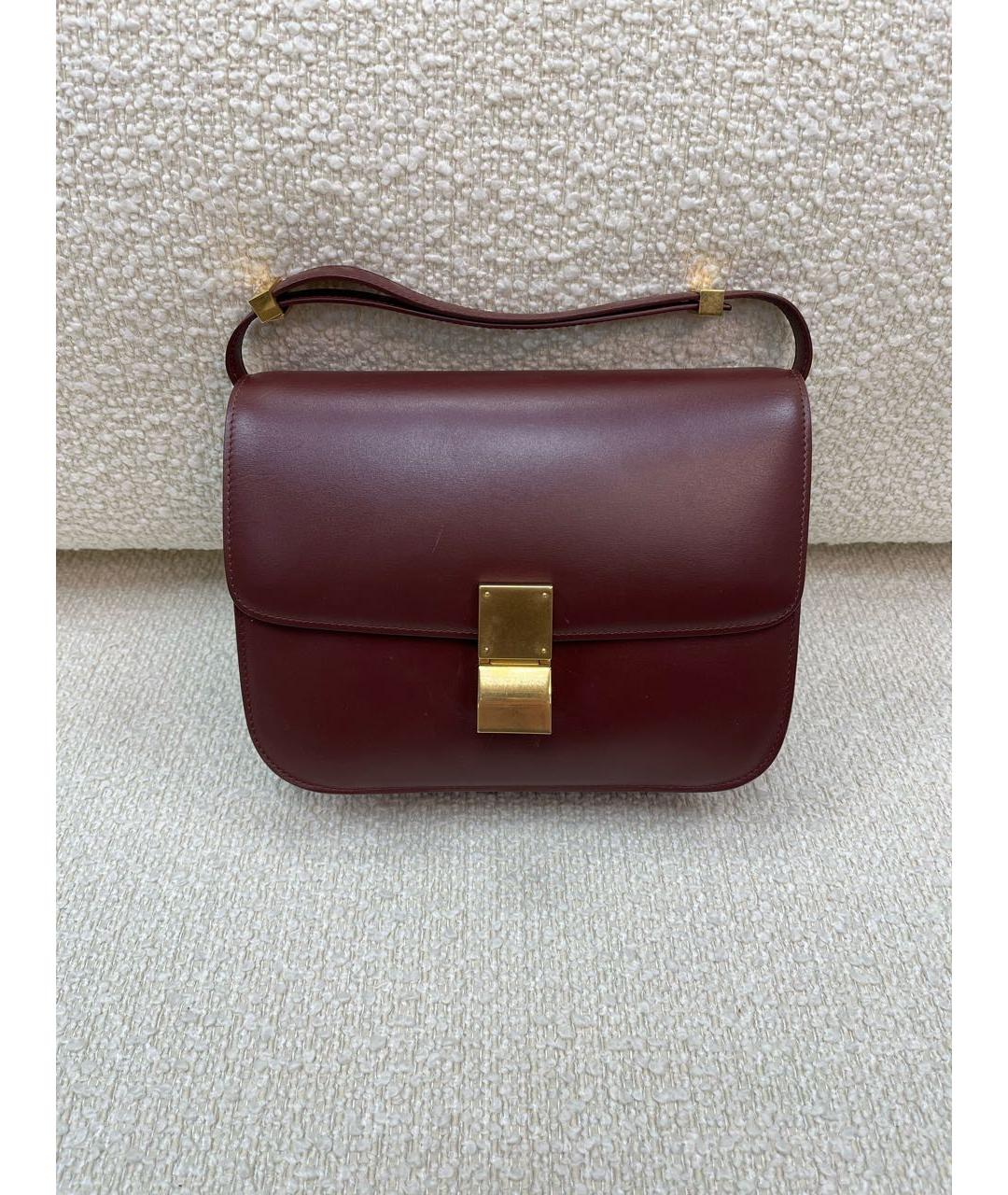 CELINE Бордовая кожаная сумка с короткими ручками, фото 9